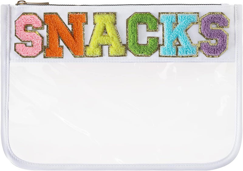 حقيبة زيبير شفافة من DYSHAYEN بتصميم حروف شنيلي للسفر، حقيبة تجميل شفافة من النايلون، حقيبة مكياج للسفر للنساء والفتيات