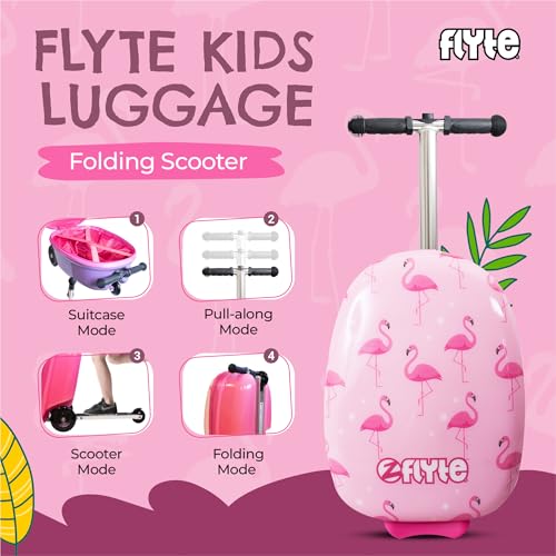 Flyte Fifi the Flamingo Scooter Suitcase - 2-in-1, 18 inch Ride on Suitcase for Kids, 25 Litre Capacity Kids' Luggage on Wheels for Boys and Girls Aged 4+, Rideable Carry on Children's Suitcases - Image 2