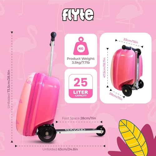 Flyte Fifi the Flamingo Scooter Suitcase - 2-in-1, 18 inch Ride on Suitcase for Kids, 25 Litre Capacity Kids' Luggage on Wheels for Boys and Girls Aged 4+, Rideable Carry on Children's Suitcases - Image 3