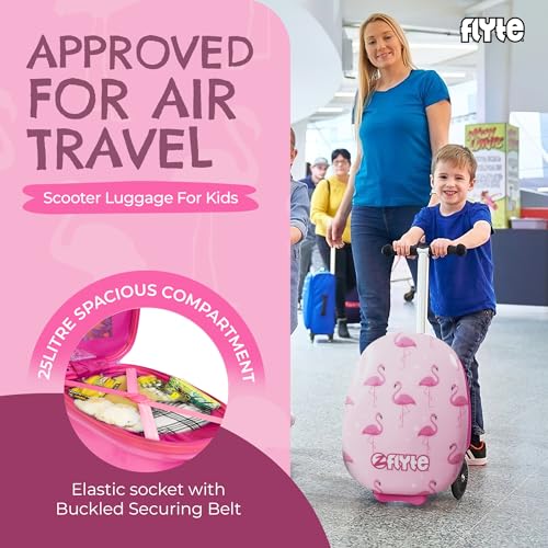 Flyte Fifi the Flamingo Scooter Suitcase - 2-in-1, 18 inch Ride on Suitcase for Kids, 25 Litre Capacity Kids' Luggage on Wheels for Boys and Girls Aged 4+, Rideable Carry on Children's Suitcases - Image 5