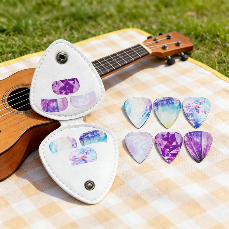 PU Leather Guitar Pick Holder with 6 Picks Guitars Organizers Plectrums Carry Pouches Picks Storage Pouches Holder Bag - Image 4