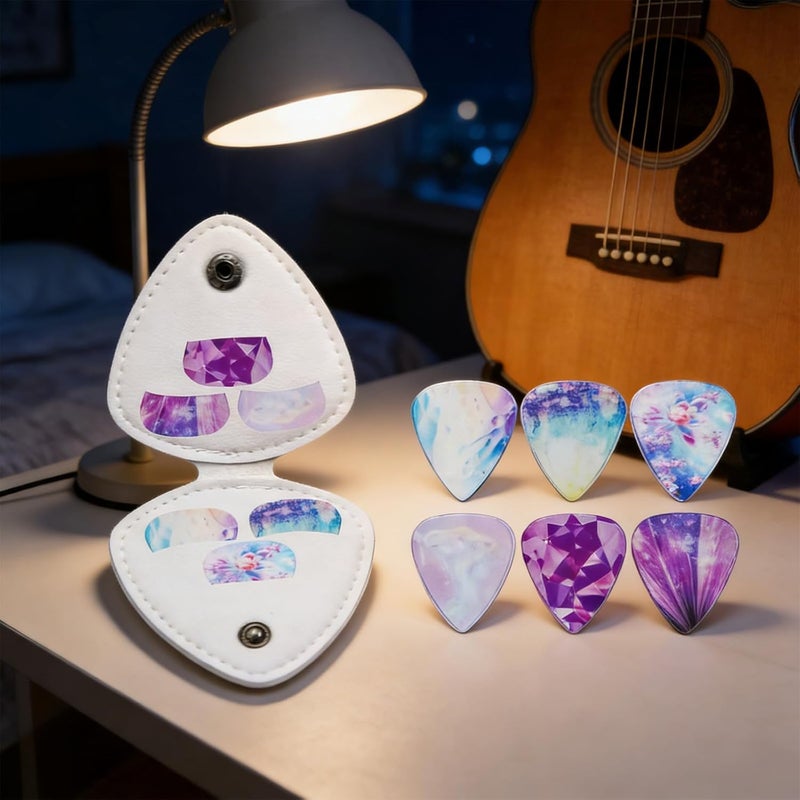 PU Leather Guitar Pick Holder with 6 Picks Guitars Organizers Plectrums Carry Pouches Picks Storage Pouches Holder Bag - Image 5