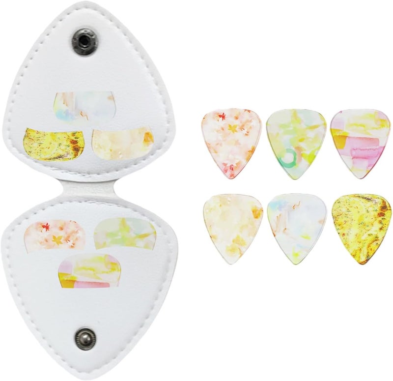 PU Leather Guitar Pick Holder with 6 Picks Guitars Organizers Plectrums Carry Pouches Picks Storage Pouches Holder Bag - Image 1