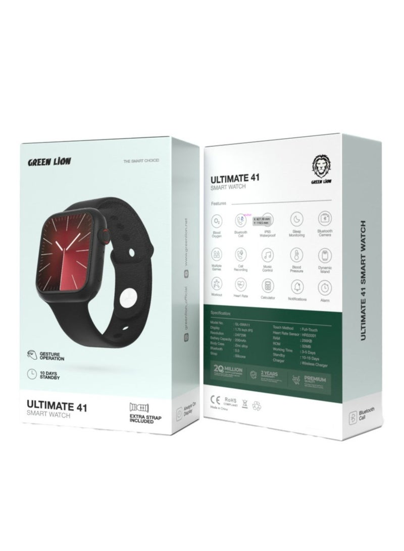 GREEN LION Ultimate 41 Smart Watch, BT v5.0, IP65 Waterproof, 5 Days Working Time, 15 Days Standby time, Full Touch Method, Gesture Operation, Always On Display, Multiple Games, Music Control - Black  - Image 2