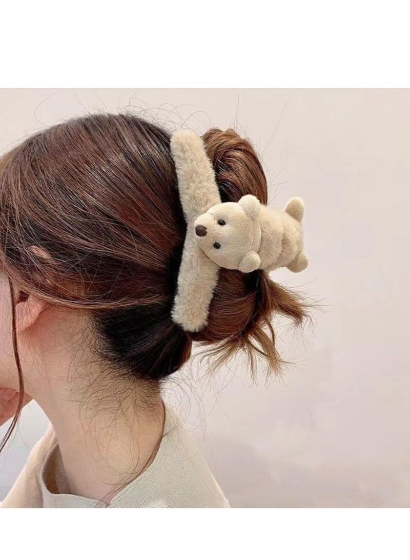 Excefore 4 Pack Bear Plush Hair Claw Clips, Thick Long Hair Jaw Clips Barrettes Hair Accessories, Suitable for Women and Girls - Image 5
