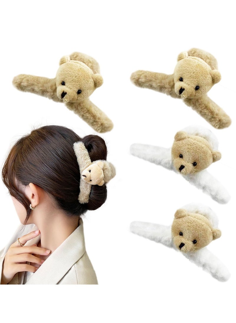 Excefore 4 Pack Bear Plush Hair Claw Clips, Thick Long Hair Jaw Clips Barrettes Hair Accessories, Suitable for Women and Girls - Image 1