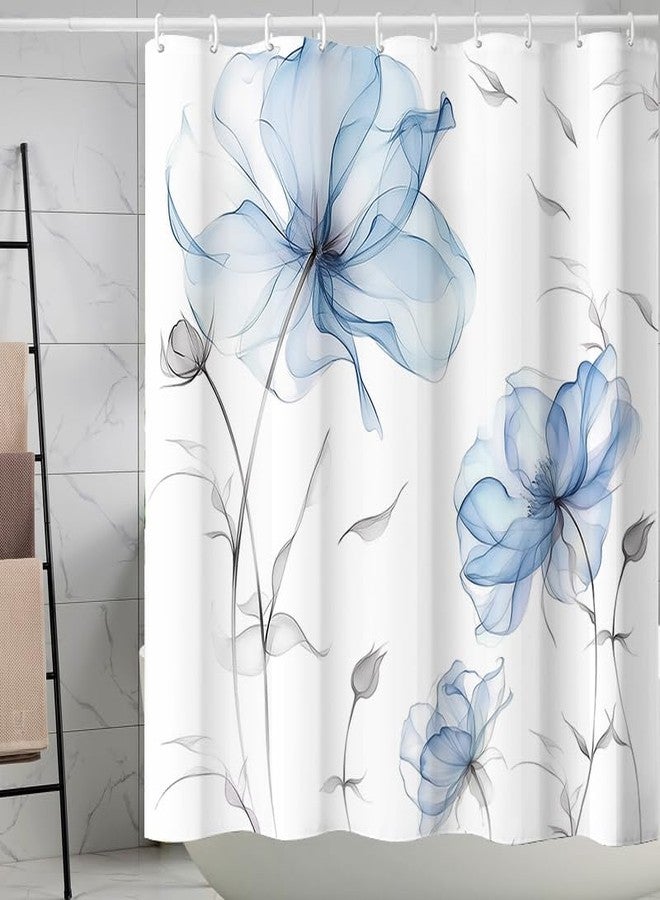 Mightree Shower Curtain, Blue and Grey Watercolor Floral Shower Curtain, Ink Painting Style Blossom Shower Curtains Sets for Chic Elegant Bathroom, Artistic Fabric Cloth Flower Shower Curtain, 72x72 - Image 4