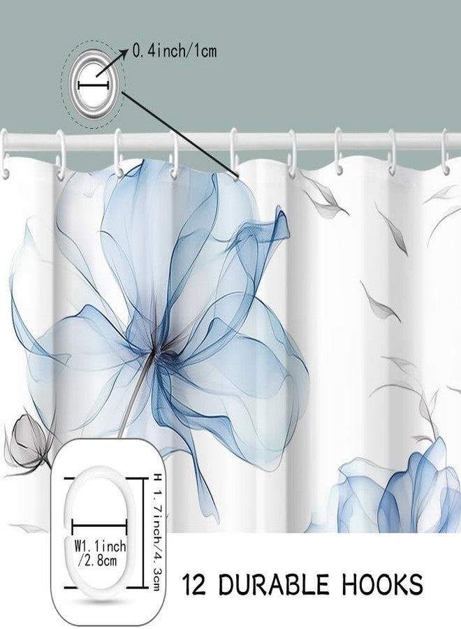 Mightree Shower Curtain, Blue and Grey Watercolor Floral Shower Curtain, Ink Painting Style Blossom Shower Curtains Sets for Chic Elegant Bathroom, Artistic Fabric Cloth Flower Shower Curtain, 72x72 - Image 2