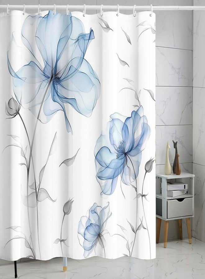 Mightree Shower Curtain, Blue and Grey Watercolor Floral Shower Curtain, Ink Painting Style Blossom Shower Curtains Sets for Chic Elegant Bathroom, Artistic Fabric Cloth Flower Shower Curtain, 72x72 - Image 5
