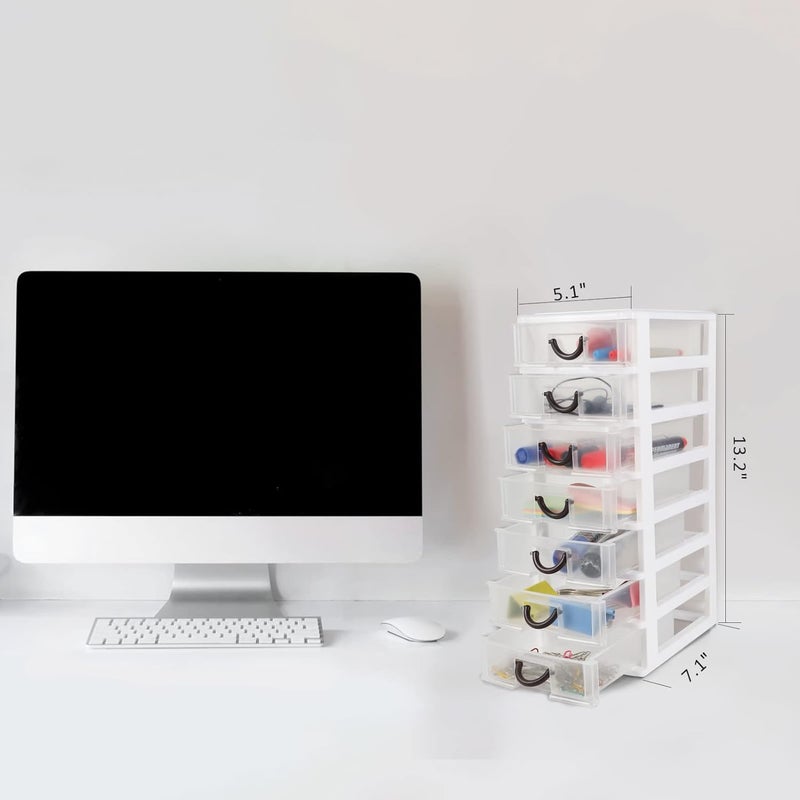 Rempry صندوق تخزين Mini بأبعاد 7.1″ × 5.1″ × 13.2″، مزود بـ 7 وحدات أدراج شفافة للاستخدام على سطح المكتب، لون أبيض - Image 3