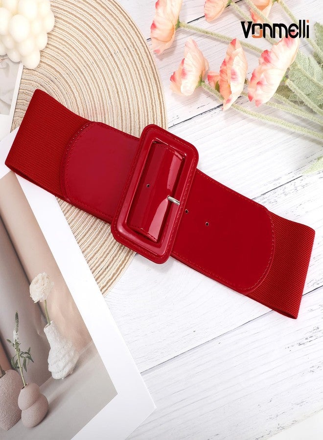VONMELLI Stretchy Wide Women Belts Elastic Vinatge Red Belts for Women Fashion Ladies Waist Belt for Dress, L - Image 3