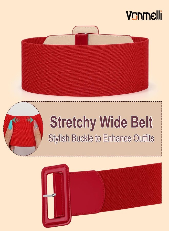 VONMELLI Stretchy Wide Women Belts Elastic Vinatge Red Belts for Women Fashion Ladies Waist Belt for Dress, L - Image 2