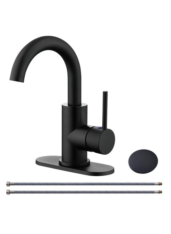 RKF Single-Handle Bathroom Sink Faucet, Swivel Spout, with Pop-up Drain with Overflow and Supply Hose,Bar Sink Faucet,Small Kitchen Faucet Tap,Matte Black,BF3501P-MB - Image 1