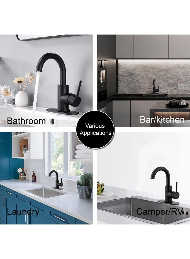 RKF Single-Handle Bathroom Sink Faucet, Swivel Spout, with Pop-up Drain with Overflow and Supply Hose,Bar Sink Faucet,Small Kitchen Faucet Tap,Matte Black,BF3501P-MB - Image 5