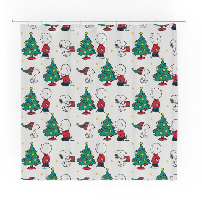 Franco Peanuts Holiday Christmas 13Piece Shower Curtain Set 72 x 72 Inch Fabric Curtain with Hooks Bathroom Decor Machine Washable 100 Officially Licensed Product by Franco Collectibles - Image 2