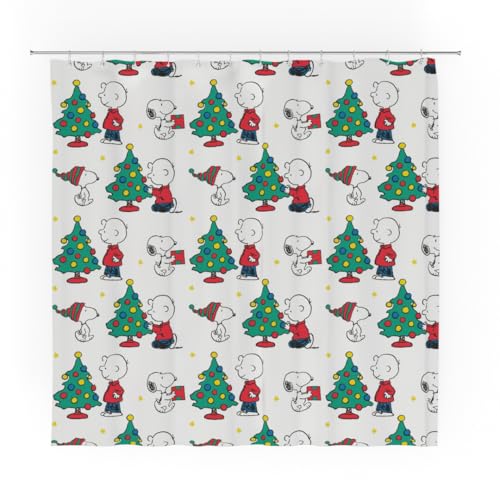 Franco Peanuts Holiday Christmas 13Piece Shower Curtain Set 72 x 72 Inch Fabric Curtain with Hooks Bathroom Decor Machine Washable 100 Officially Licensed Product by Franco Collectibles - Image 1