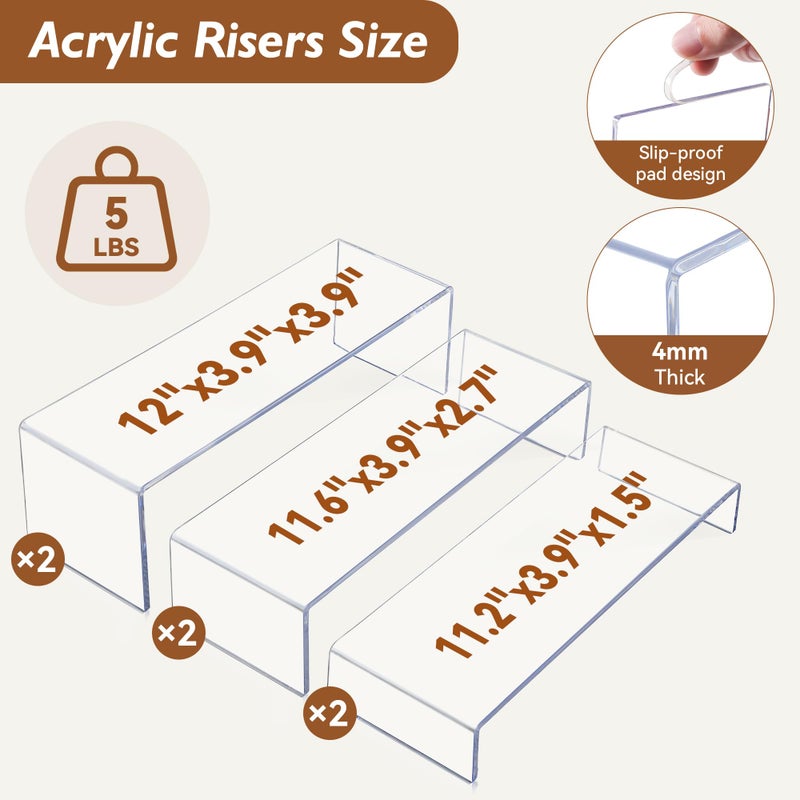 Aminigram Large Acrylic Display Risers, 2 Set - 6 Pack (12â€L~11.6â€L~11.2â€L) Collectibles Display Shelf, Acrylic Risers Display Stands for Show Figures, Cupcake, Perfume, Jewelry, Toys - Image 2