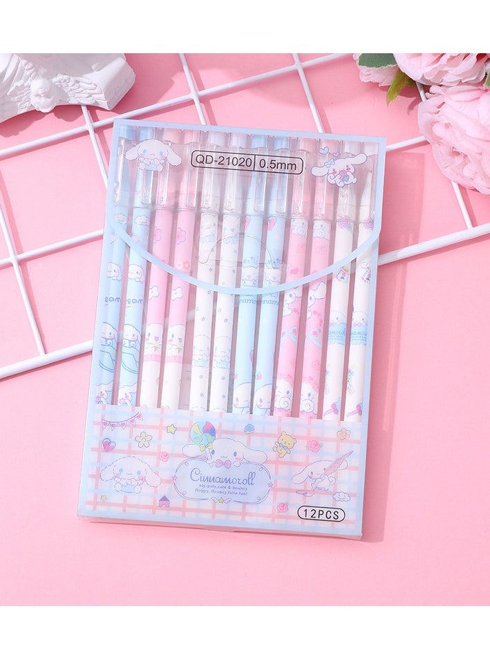 Generic - 12 Pieces Of Cute Family Erasable Straight Neutral Pen Ins Girl Feng Shui Pen High Value Gift Pen Stationery (Blue Puppy-0.5mm Blue Refill) - Image 1