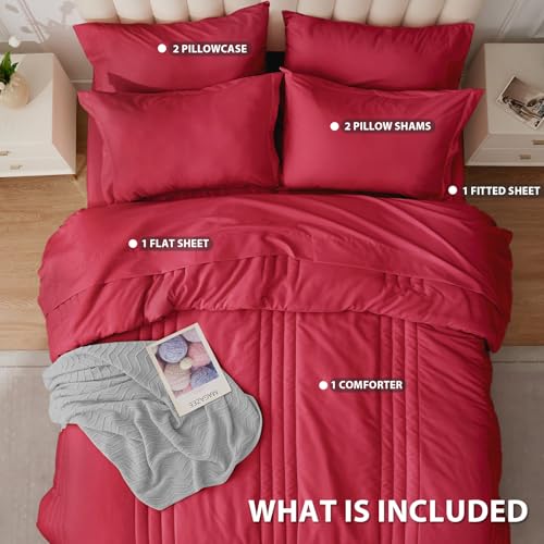 Velorose Queen Comforter Set Red - Bed in a Bag Queen Size 7 Pieces, Soft Bedding Set for All Seasons, Christmas Premium Queen Comforter Set with Comforter, Sheets, Pillowcases & Shams - Image 4