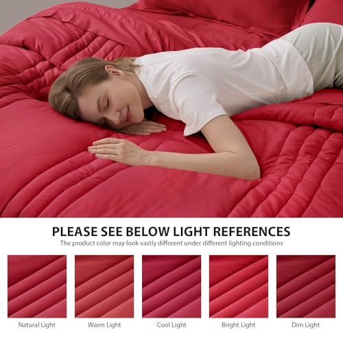 Velorose Queen Comforter Set Red - Bed in a Bag Queen Size 7 Pieces, Soft Bedding Set for All Seasons, Christmas Premium Queen Comforter Set with Comforter, Sheets, Pillowcases & Shams - Image 3