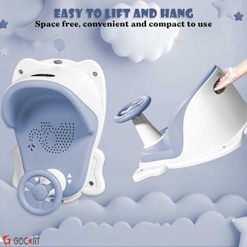 GOCART WITH G LOGO Baby Bathtub Seat, Baby Bath Shower Chair with Breathable and Elastic Mesh Silicone Cushion for Baby Sitting up, Cute Car Steering Wheel Baby Bath Seat for Infants (Blue) (DESIGN-2) - Image 5
