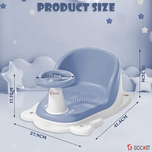 GOCART WITH G LOGO Baby Bathtub Seat, Baby Bath Shower Chair with Breathable and Elastic Mesh Silicone Cushion for Baby Sitting up, Cute Car Steering Wheel Baby Bath Seat for Infants (Blue) (DESIGN-2) - Image 2