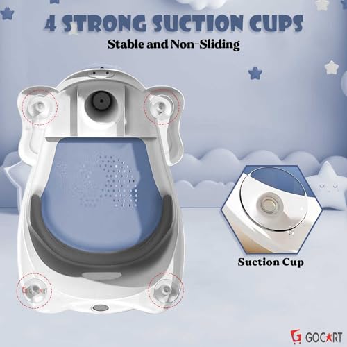 GOCART WITH G LOGO Baby Bathtub Seat, Baby Bath Shower Chair with Breathable and Elastic Mesh Silicone Cushion for Baby Sitting up, Cute Car Steering Wheel Baby Bath Seat for Infants (Blue) (DESIGN-2) - Image 4