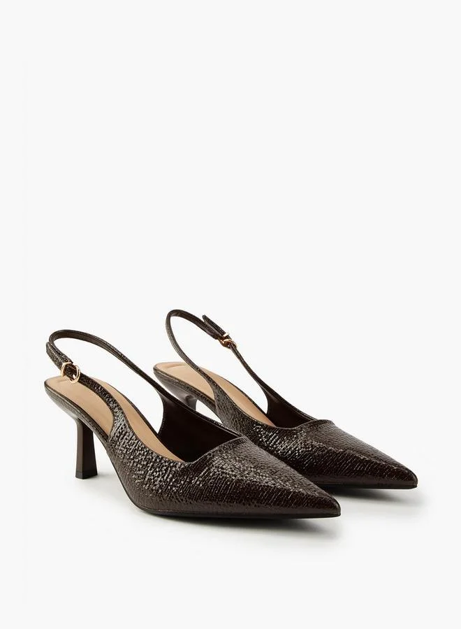 Textured Pointed Toe Shoes with Flared Heels