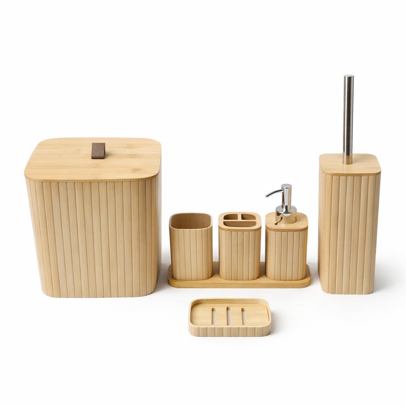Group Tiger Bathroom Accessories Set 6 Pieces - Wooden - A210-623 - Image 1