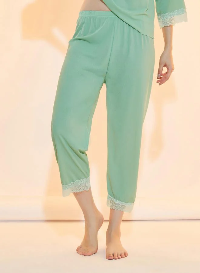 Take Two Texture Rib Lace Insert Top and Capri Set