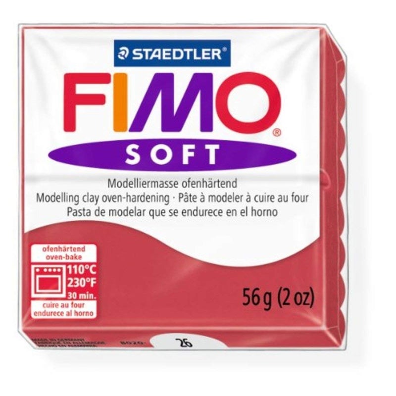 Staedtler Fimo Soft Cherry Red (26) Oven Bake Modelling Clay Moulding Polymer Block Colour 56g (1 Pack)