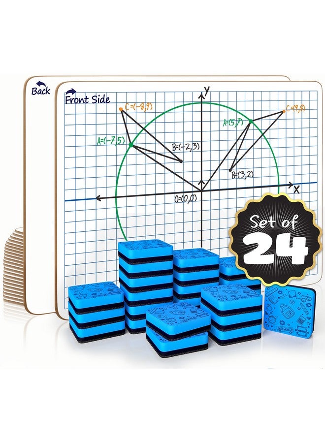 Scribbledo 24 Pack Dry Erase Xy Axis Graph Lap Boards 9” X 12” For Student And Classroom Use, Math White Board - Double Sided White Boards With 24 Erasers Included - Image 1