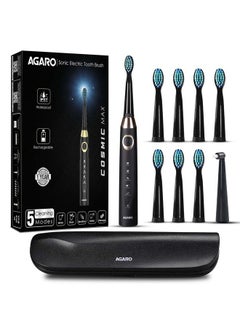 Cosmic Plus Max Sonic Electric Tooth Brush For Adults With 5 Modes 7 Brush Heads 1 Interdental Head Carry Case And Rechargeable With 4 Hours Charge Lasting Up To 25 Days Power Toothbrushblack