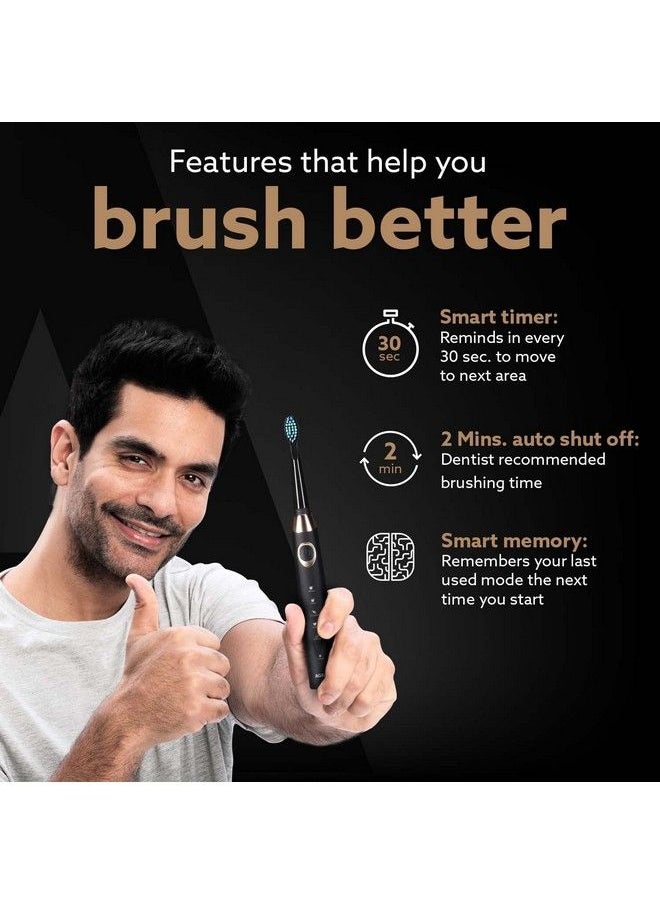 AGARO - Cosmic Plus Max Sonic Electric Tooth Brush For Adults With 5 Modes 7 Brush Heads 1 Interdental Head Carry Case And Rechargeable With 4 Hours Charge Lasting Up To 25 Days Power Toothbrushblack - Image 1
