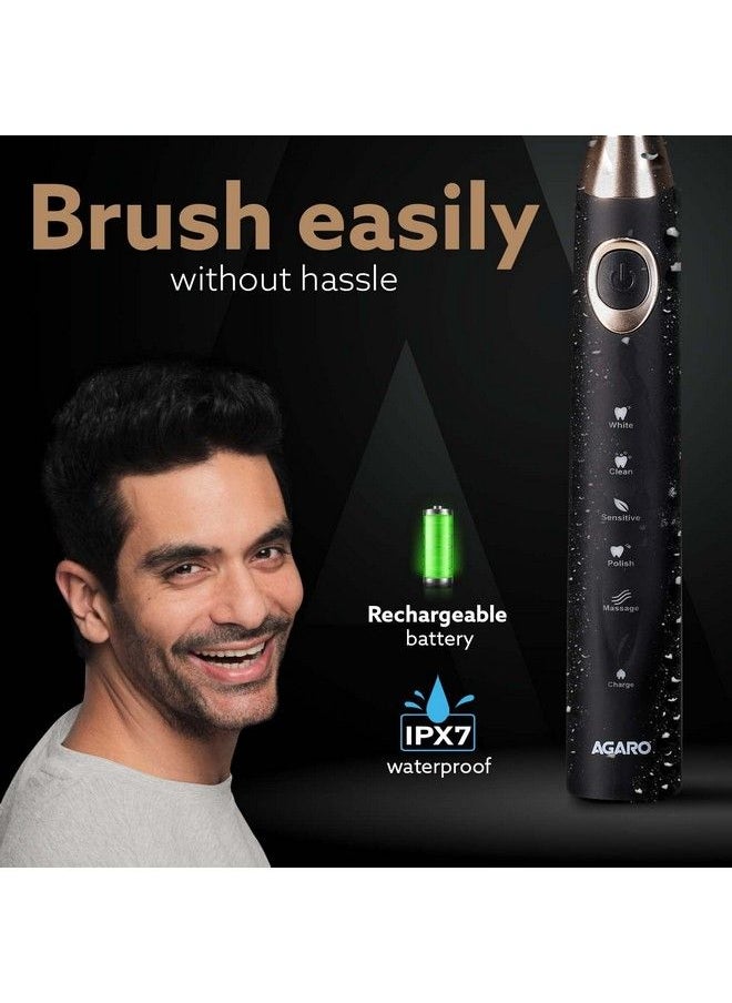 AGARO - Cosmic Plus Max Sonic Electric Tooth Brush For Adults With 5 Modes 7 Brush Heads 1 Interdental Head Carry Case And Rechargeable With 4 Hours Charge Lasting Up To 25 Days Power Toothbrushblack - Image 1