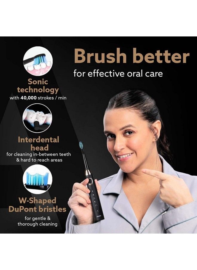 AGARO - Cosmic Plus Max Sonic Electric Tooth Brush For Adults With 5 Modes 7 Brush Heads 1 Interdental Head Carry Case And Rechargeable With 4 Hours Charge Lasting Up To 25 Days Power Toothbrushblack - Image 1
