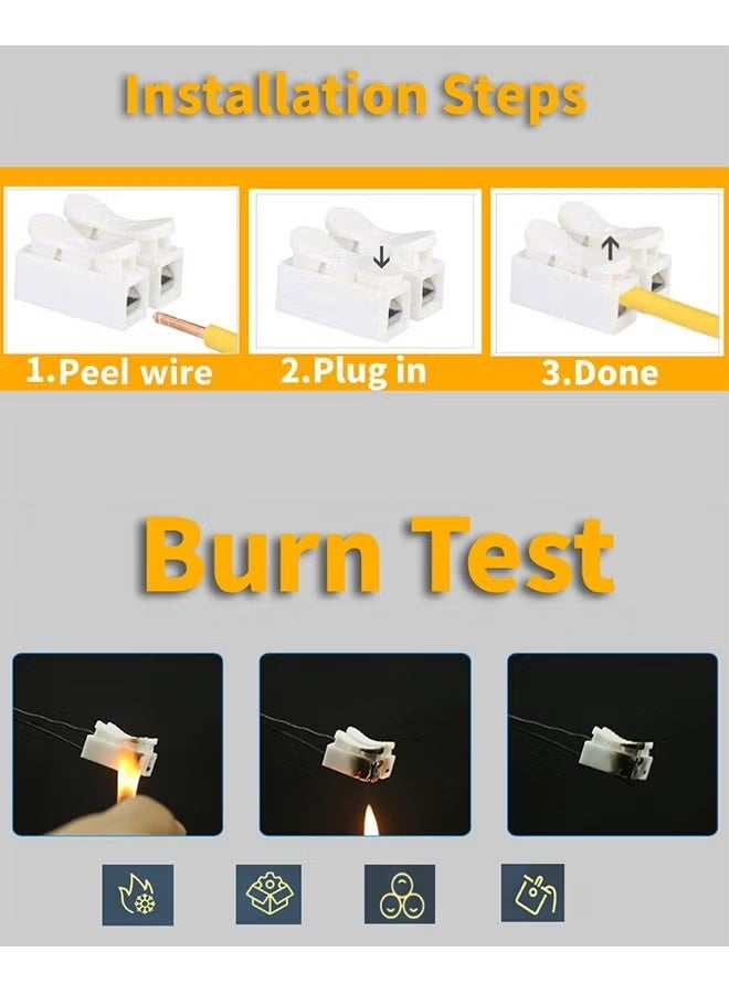 100pcs 2-Pin Push Quick Wire Cable Connectors, 5A 220V Spring Clamp Terminals with Copper Conductor for Lighting and Electrical Wiring - Image 5