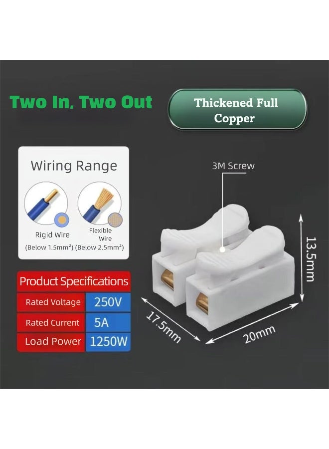 100pcs 2-Pin Push Quick Wire Cable Connectors, 5A 220V Spring Clamp Terminals with Copper Conductor for Lighting and Electrical Wiring - Image 2