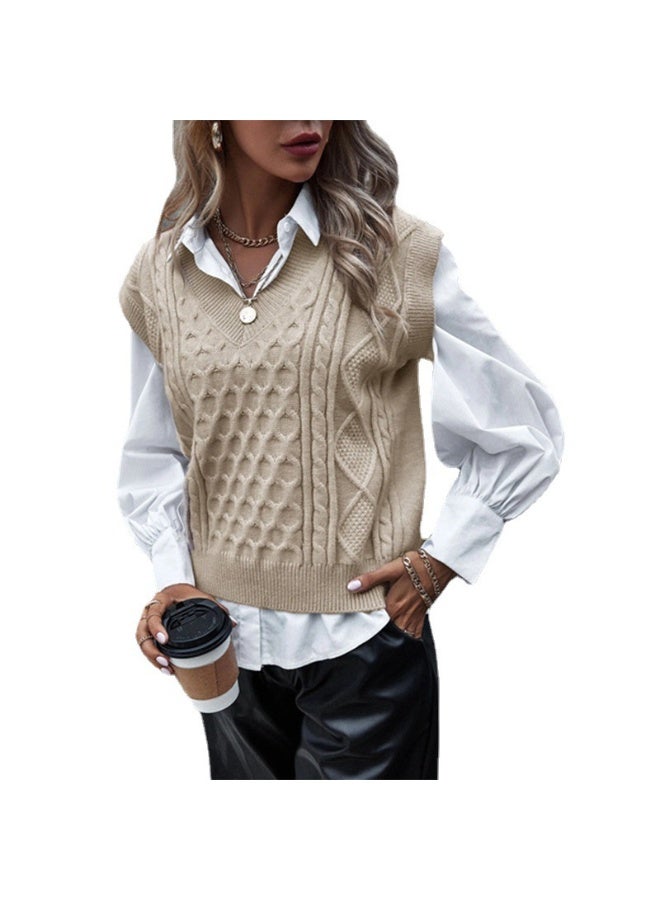 NIBEMINENT Sweater Vest Women Knitting Top Waistcoat V Neck Sleeveless  Autumn Winter Office Lady Vintage Knitwear Pullover Tops - Image 1