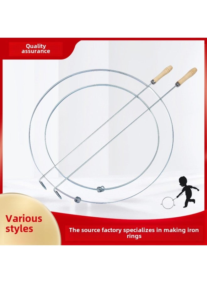 Children's Traditional Rolling Iron Ring Rolling Iron Ring Bold Push Iron Ring Stall Rolling Ring Kindergarten Outdoor Toys-Color:All-iron One-piece Handle-Diameter:50cm Thick 6.5mm  - Image 2