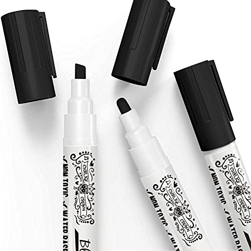 CHALKY CROWN Liquid Chalk Marker Pen - Dry Erase Marker - Chalk Markers for Chalkboard Signs, Windows, Blackboard, Glass - 6mm Reversible Tip (Black, 5 Pack) - Image 3