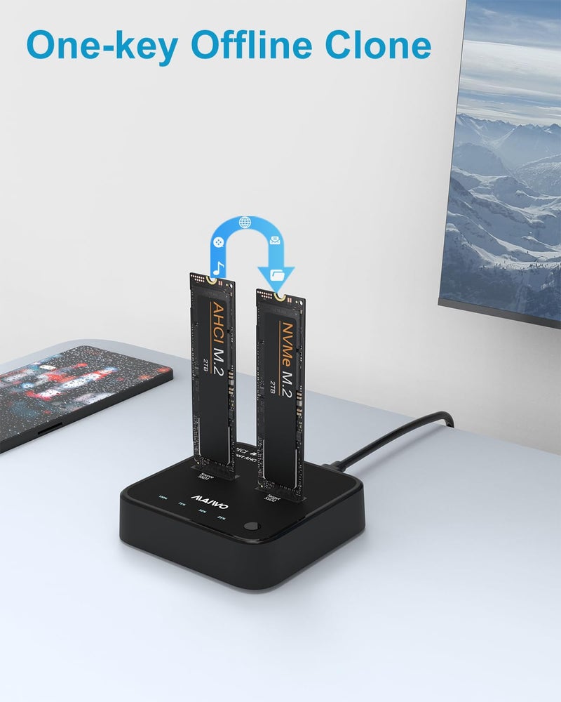 MAIWO ناسخ SSD NVMe MAIWO MacBook AHCI (مفتاح M مفتاح B&M) ، محطة إرساء استنساخ M.2 USB3.2 Type-C بسرعة 20Gbps ، متوافقة مع SSD M.2 2230/2242/2260/2280 ، تدعم وظيفة الاستنساخ غير المتصل بضغطة زر واحدة (K3016P2+)  - Image 5