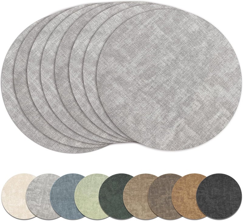 NCUE 13" Round Placemats Set of 8, Reversible Faux Leather Heat Resistant Table Mats, Waterproof Oilproof Wipeable Table Protective Placemats for Vinyl, Washable for Indoor & Outdoor Use (8, Light Grey) - Image 1