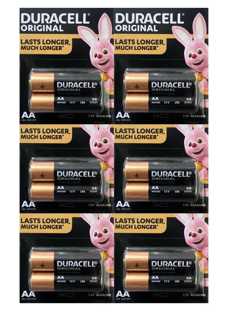 Duracell 12 Pcs Duracell AA Original Alkaline Batteries, Long-Lasting Power, Leak-Resistant Design, 1.5V MN1500 LR6