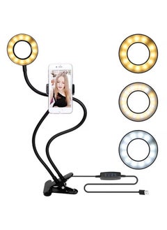 Generic Phone Holder With Selfie Ring Light Fill Flash Light Black  - Image 2
