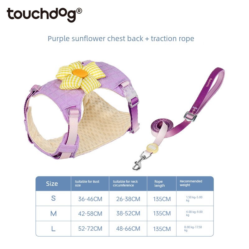 Touchdog, it, it, colorful sunflower dog chest coat, leash harness, walking dog, small and medium-sized mini teacup dog - Image 2