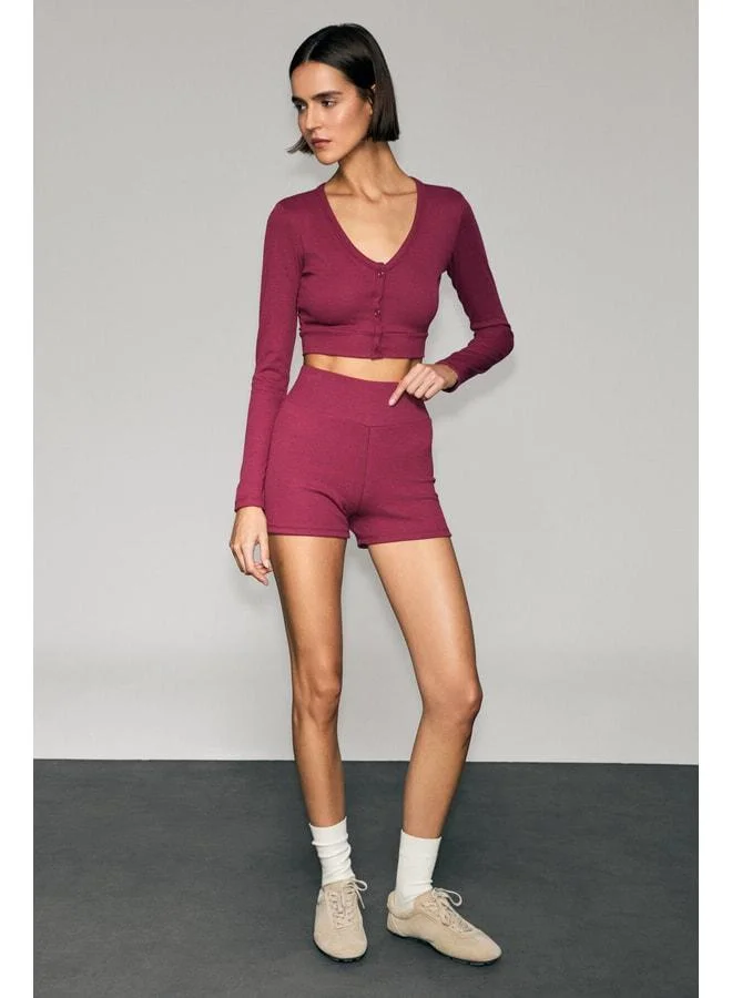 URBAN BEAT SABINA Women's Soft and Stretchy Fabric Buttoned Slim Fit Burgundy Blouse with Print Details.