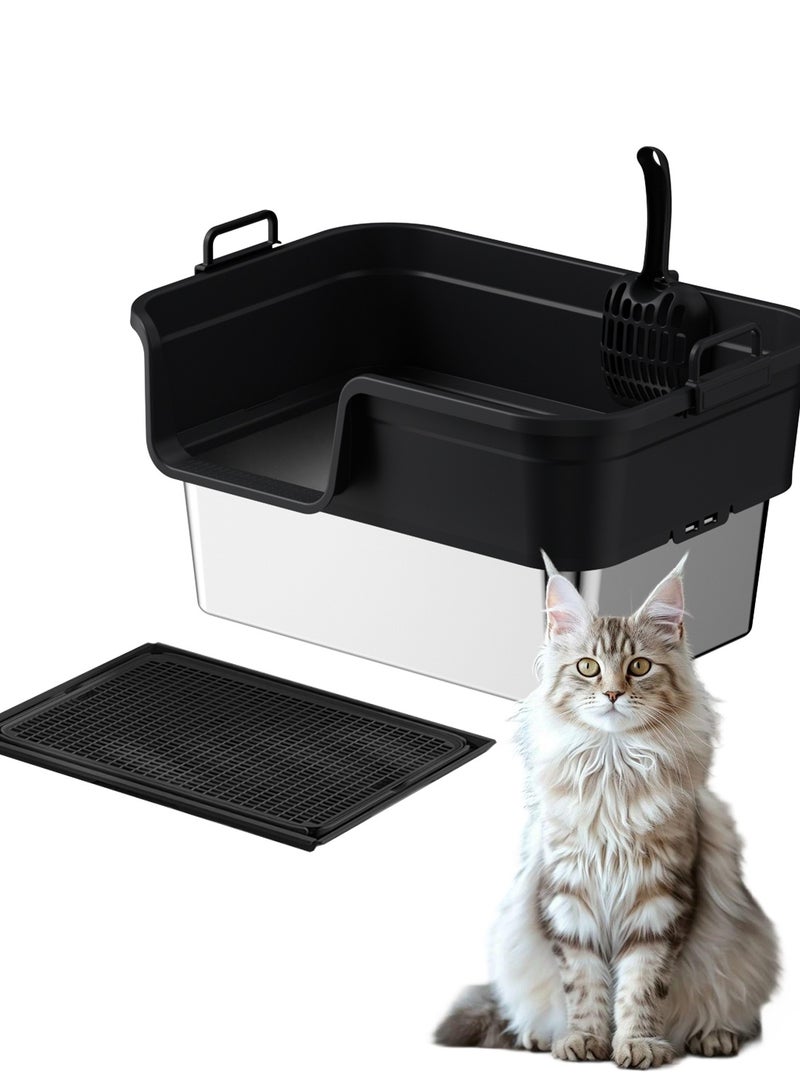 كيدل الفولاذ المقاوم للصدأ قطة القمامة صندوق القمامة المعدنية علبة مع جوانب الجدار العالية مكافحة التسرب برش-دليل - Image 1