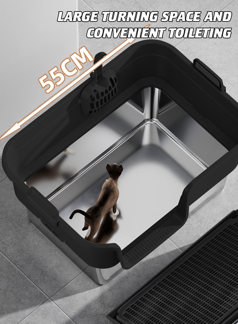 كيدل الفولاذ المقاوم للصدأ قطة القمامة صندوق القمامة المعدنية علبة مع جوانب الجدار العالية مكافحة التسرب برش-دليل - Image 4