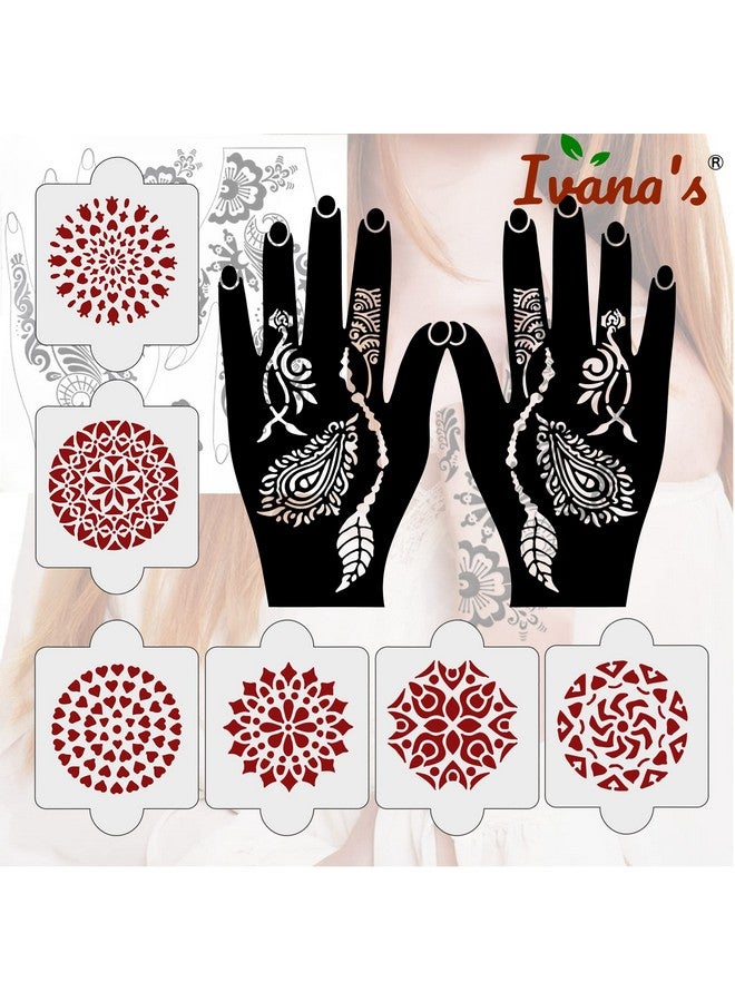 ivana's Pack Of 8 Pcs (2 Pcs Heena Stencil Tatto + 6 Pcs Laser Cut Pvc Reusable Heena Stencils), Heena Mehandi Sticker,Mehandi Stickers For Full Hand For Women, Girls And Kids, Easy To Apply,Ivnh-1011 - Image 4